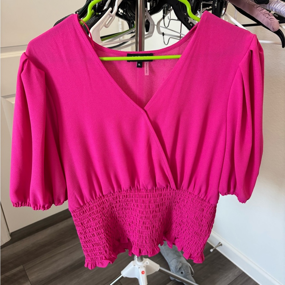 1. State Fuchsia Blouse with Smocked Waist